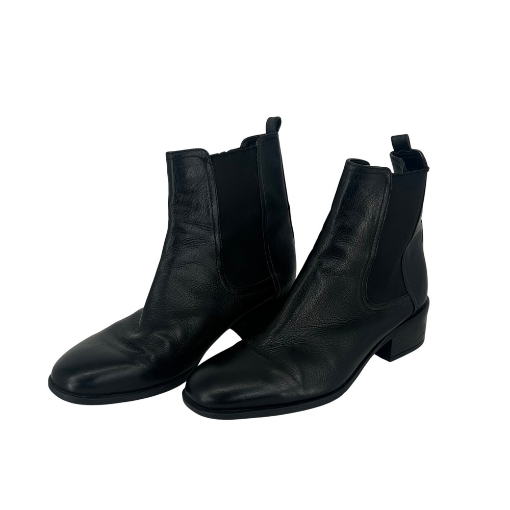 Kenneth Cole Reaction Black Leather Chelsea Boots Ankle Block Heel Round Toe 9.5